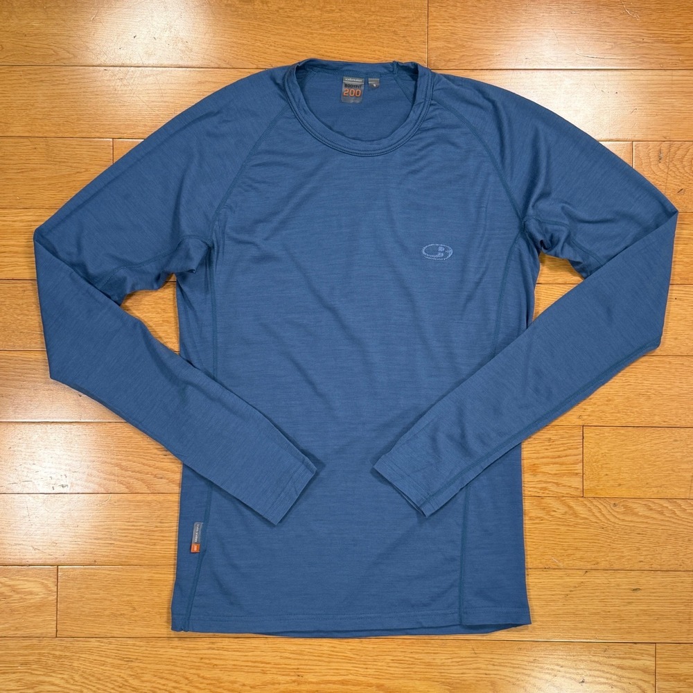 Icebreaker Bodyfit 200 Mens Small Blue 100% Merino Wool Long Sleeve Base Layer